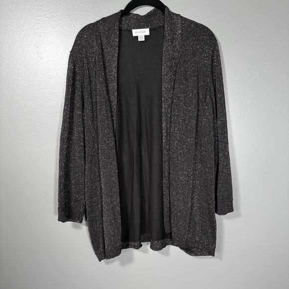 Avenue Black Glitter Glam Open Front Cardigan Sweater - 22/24 - Womens Plus Size - Picture 1 of 6